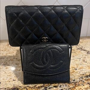 CHANEL Black Quilted Wallet Set